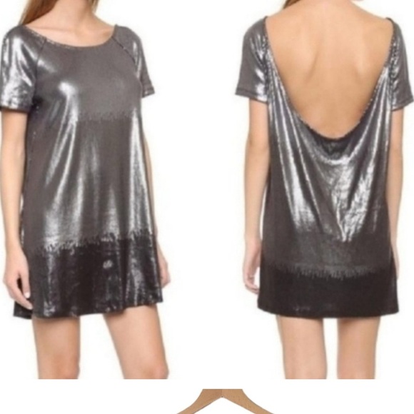 Free People Drenched In Sequins Metallic Ombre Shift Mini Dress Size Medium - Picture 1 of 6